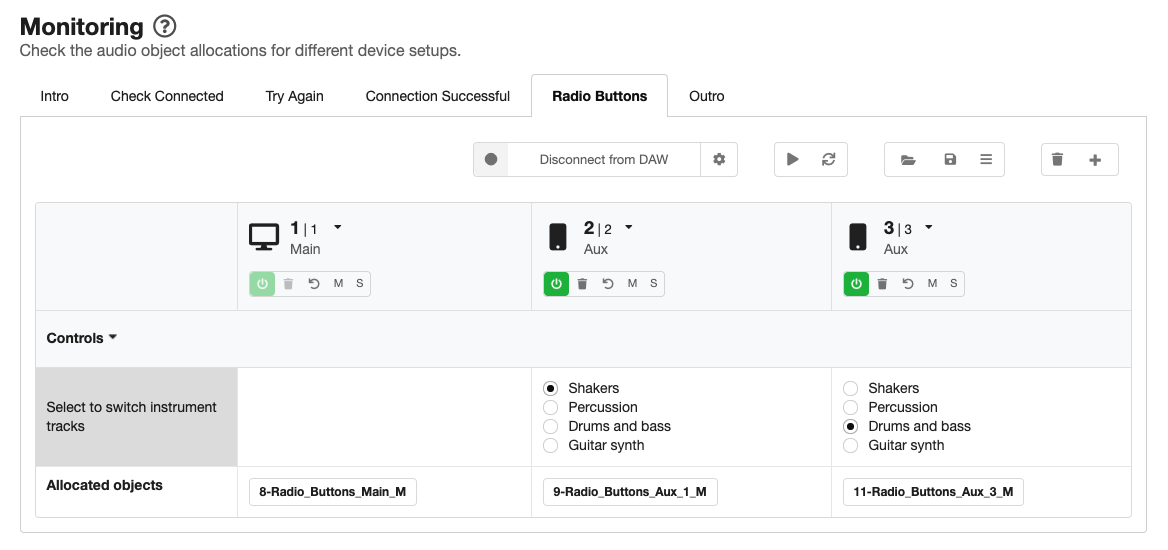 Screenshot of the virtual devices table as described in the documentation